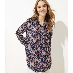 LOFT Petite Garden Pintucked Tunic Floral Blouse - Size MP